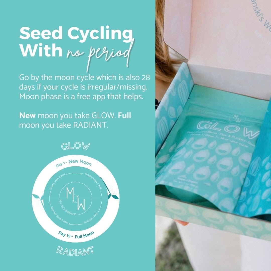 Manski's Wellness Glow & Radiant Seed Cycle Kit | PMS Support | Organic Seed Cycling | Natural Hormone Balance | Ease Cramps | Mitigate Cycle Symptoms | Vegan Supplement Manski's Wellness buy supplements canada