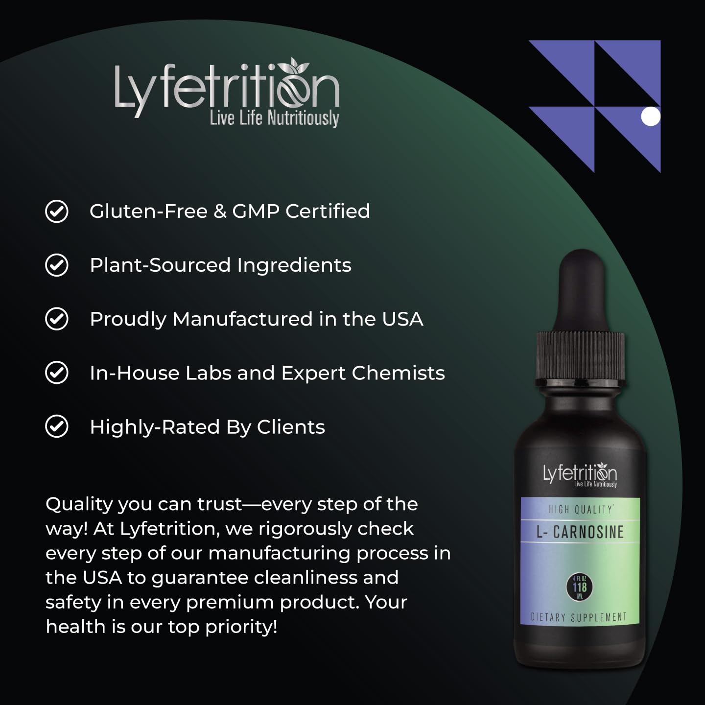 Lyfetrition L-Carnosine Liquid Supplement 118 ml, 4 FL Oz Liquid, 220 Servings, Made in USA, Quick Absorption, Potent Ingredients, Non-GMO Lyfetrition buy supplements canada