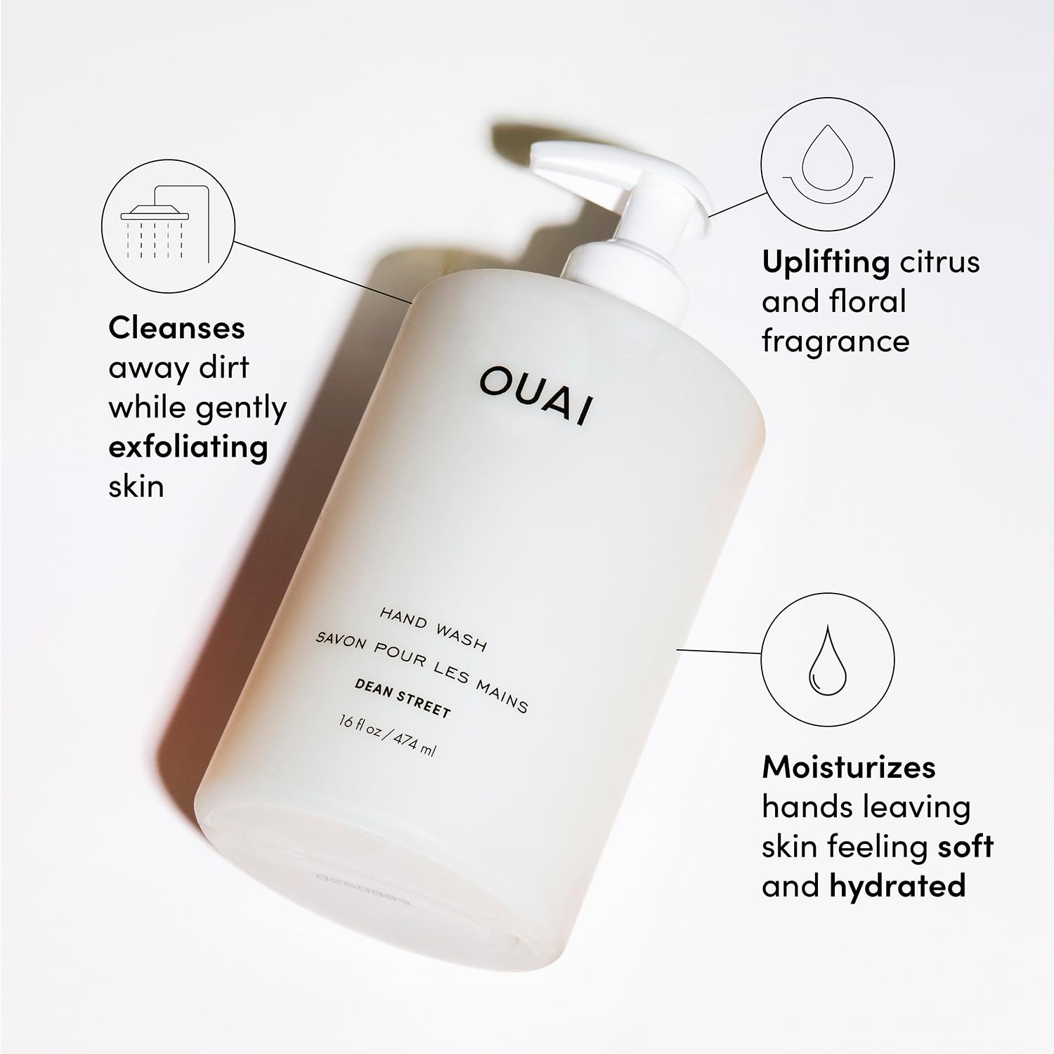 OUAI Hand Wash Full Size, Dean Street - Liquid Hand Soap with Jojoba, Avocado, & Rose Hip Oil for Replenished Skin - Gentle Exfoliating Kitchen & Bathroom Soap - (2 Pack, 16 Fl Oz Each) OUAI buy supplements canada