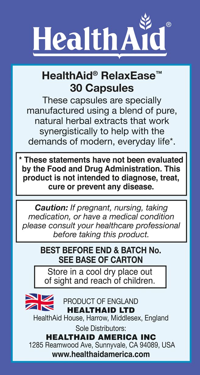 RelaxEase, Herbal Blend to Support Harmony and Tranquility, Once Daily, 30 ct, Helps Promote Health and Relaxation HealthAid buy supplements canada