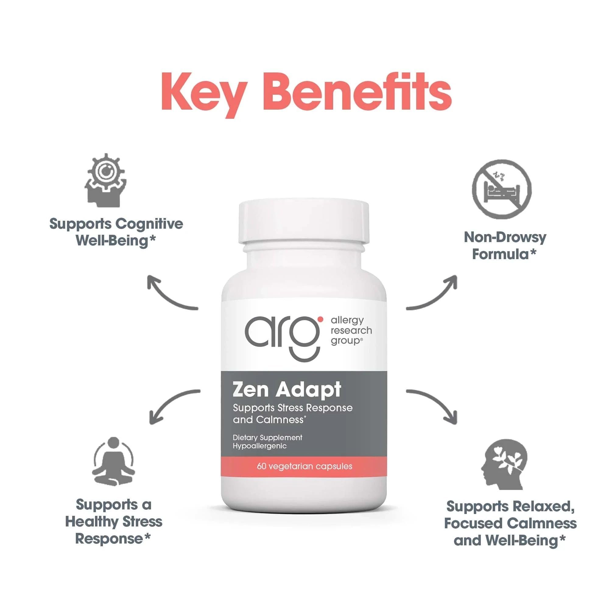 NutriCology ZenMind Adapt - 200 mg L-Theanine, 125 mg Ashwagandha & 550 mg GABA - Supports Stress Response and Calmness - Vegetarian Capsules - Hypoallergenic Formula - 30 Servings - 60 Capsules Allergy Research Group buy supplements canada