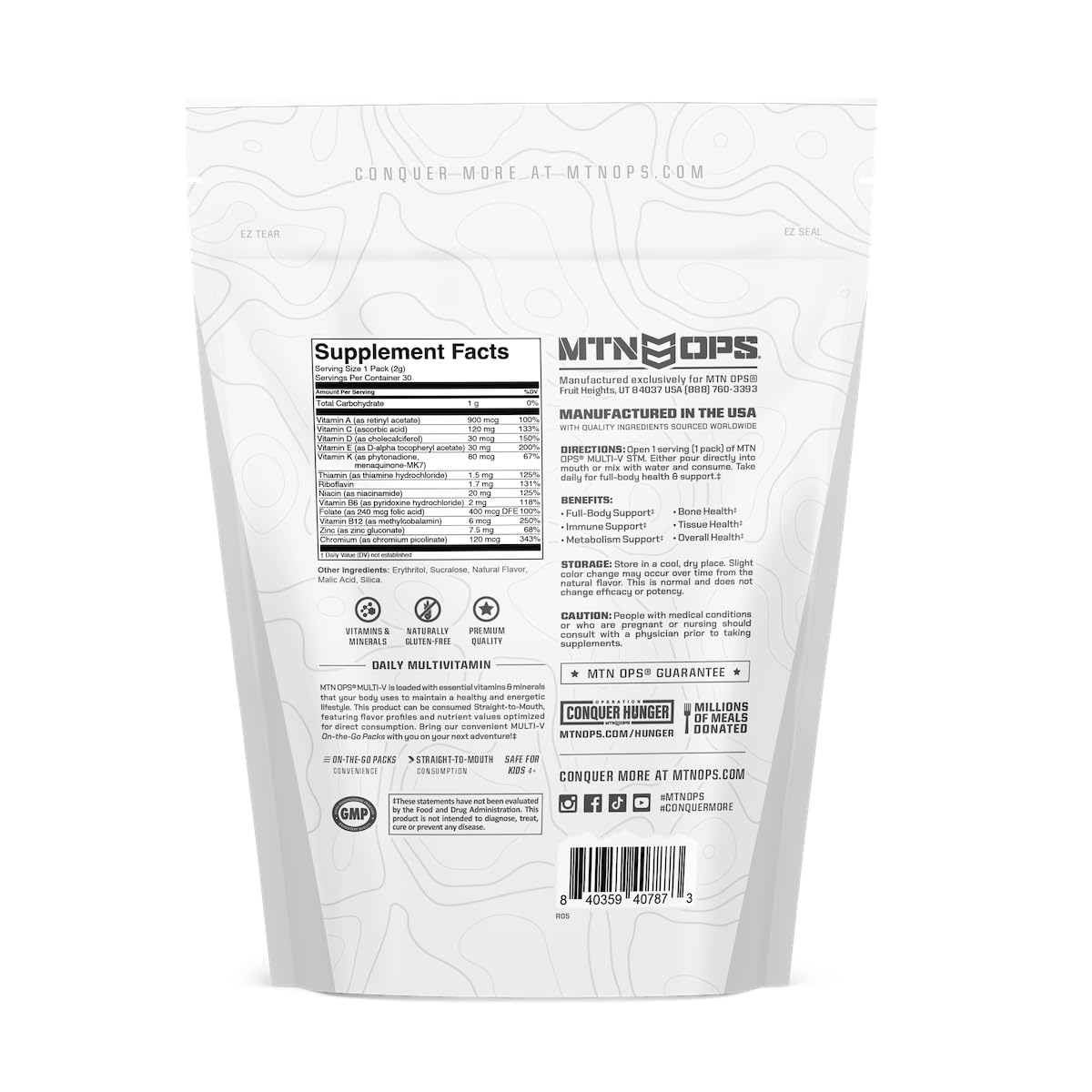 MTN OPS Multi‑V STM On‑the‑Go Daily Multivitamin for Men, Women & Kids – Straight‑to‑Mouth Vitamin C D3 B Zinc Packs – Gluten Free, Natural Flavors, 30 Servings MTN OPS buy supplements canada