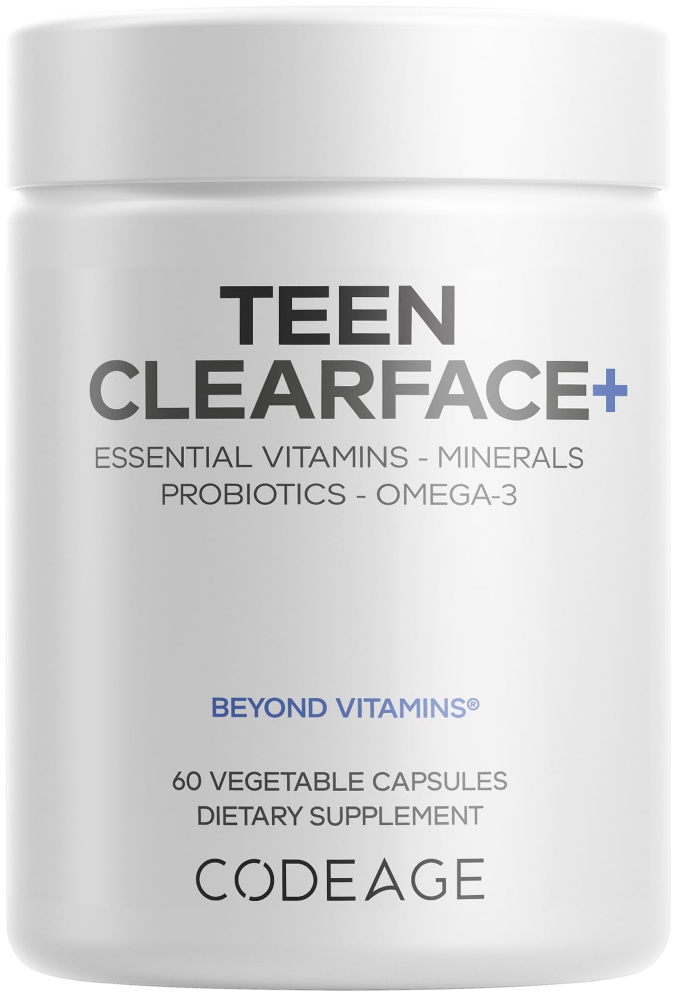 Codeage Teen Clearface Adolescent Face, Skin & Pimples, Vitamins A, C, D3, E, Pantothenic Acid, Niacin, Zinc Supplement Teenagers, Probiotics, L-Lysine, Omega-3, Oily Skin, Pores, Spots - 60 Capsules Codeage buy supplements canada