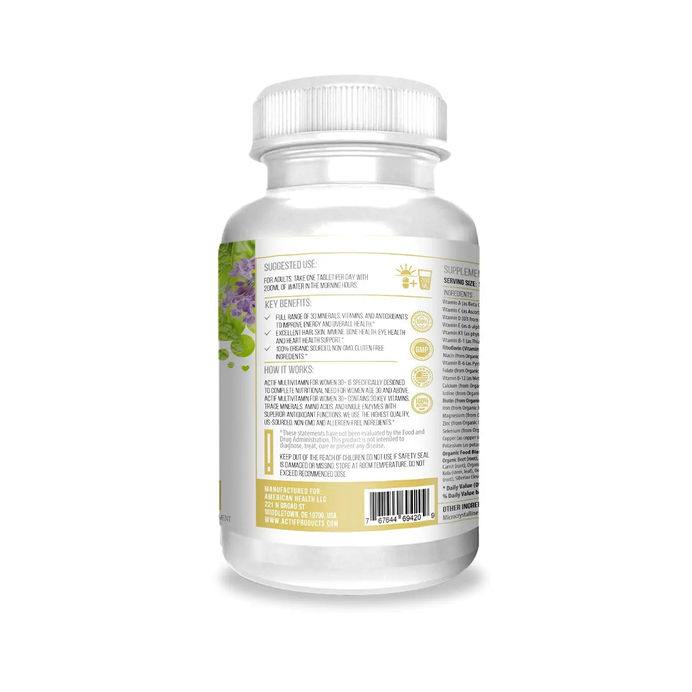 Actif Organic Multivitamin for Women Age 30+ with 30 Organic Vitamins and Organic Herbs, Non-GMO, Made in USA, 2-Month Supply ACTIF buy supplements canada