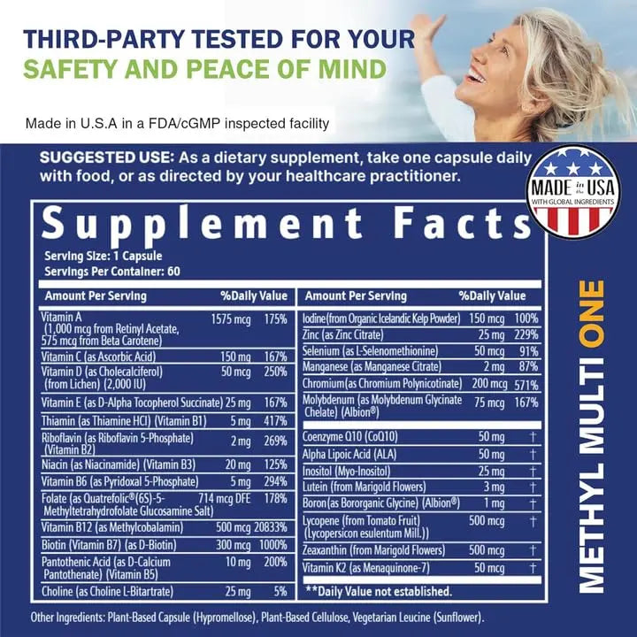 Power By Naturals Methyl Multi One - Iron-Free Methylated Multivitamin with Quatrefolic 5-MTHF, Active B12, P5P, CoQ10 & Zinc for MTHFR Support Power By Naturals buy supplements canada