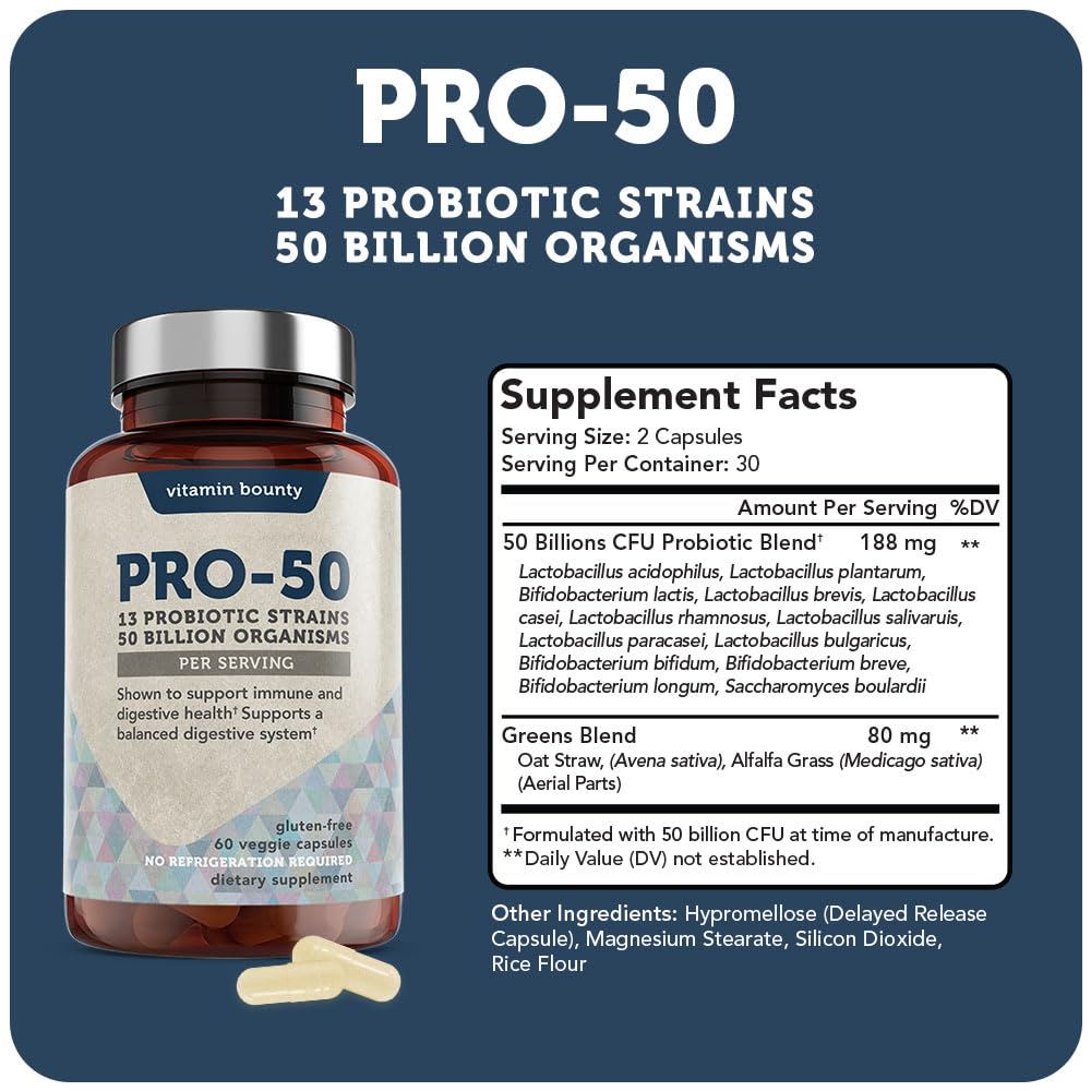 Vitamin Bounty Pro-50 Probiotics - 13 Probiotic Strains, Gut Health, Digestive Health Vitamin Bounty buy supplements canada