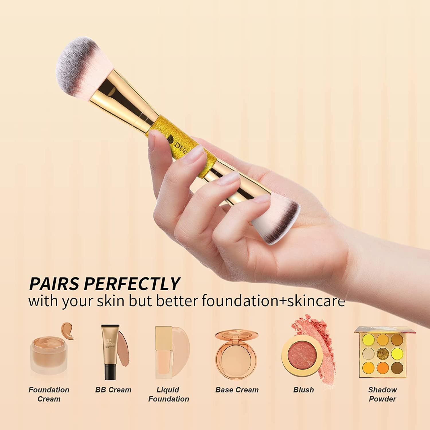 DUcare Dual End Foundation Contour Bronzer Brush, Gold Glitter Handle Double Ended Professional Face Makeup Tool for Liquid Cream Powder DUcare buy supplements canada