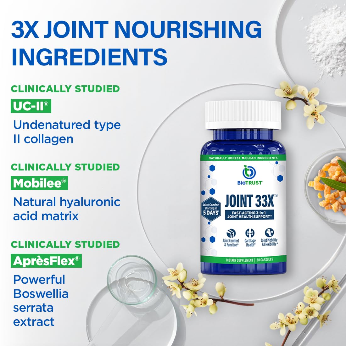 BioTrust Joint 33X Advanced 3-in-1 Joint Support Supplement - Healthy Flexibility, Mobility Relief & Comfort - Boswellia Serrata, Type II Collagen, Hyaluronic Acid - 30 Capsules BioTrust buy supplements canada