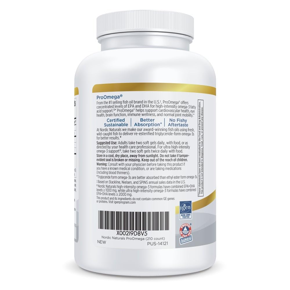 Nordic Naturals ProOmega, Lemon Flavor - 210 Soft Gels - 1000 mg Omega-3 - High-Potency Fish Oil with EPA & DHA - Promotes Brain, Eye, Heart, & Immune Health - Non-GMO - 105 Servings Nordic Naturals buy supplements canada