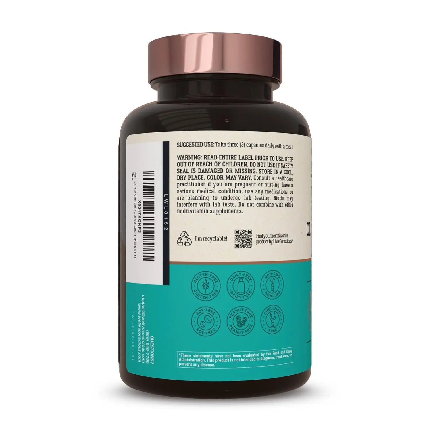 Hair La Vie Live Conscious Clinical Formula Hair Growth Vitamins for Women and Men w/Biotin, Collagen & Saw Palmetto (Pack of 1) Hair La Vie buy supplements canada