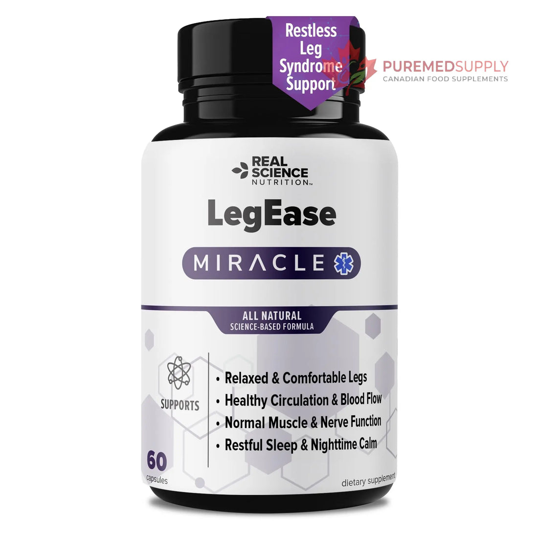 Real Science LegEase Miracle – All Natural Restless Legs Syndrome Relief & Leg Cramp Supplement with Vitamins C, D, K, B6, B12 + Nitric Oxide Support – Sleep & Circulation Aid – Made in USA, 60 Caps Real Science Nutrition buy supplements canada