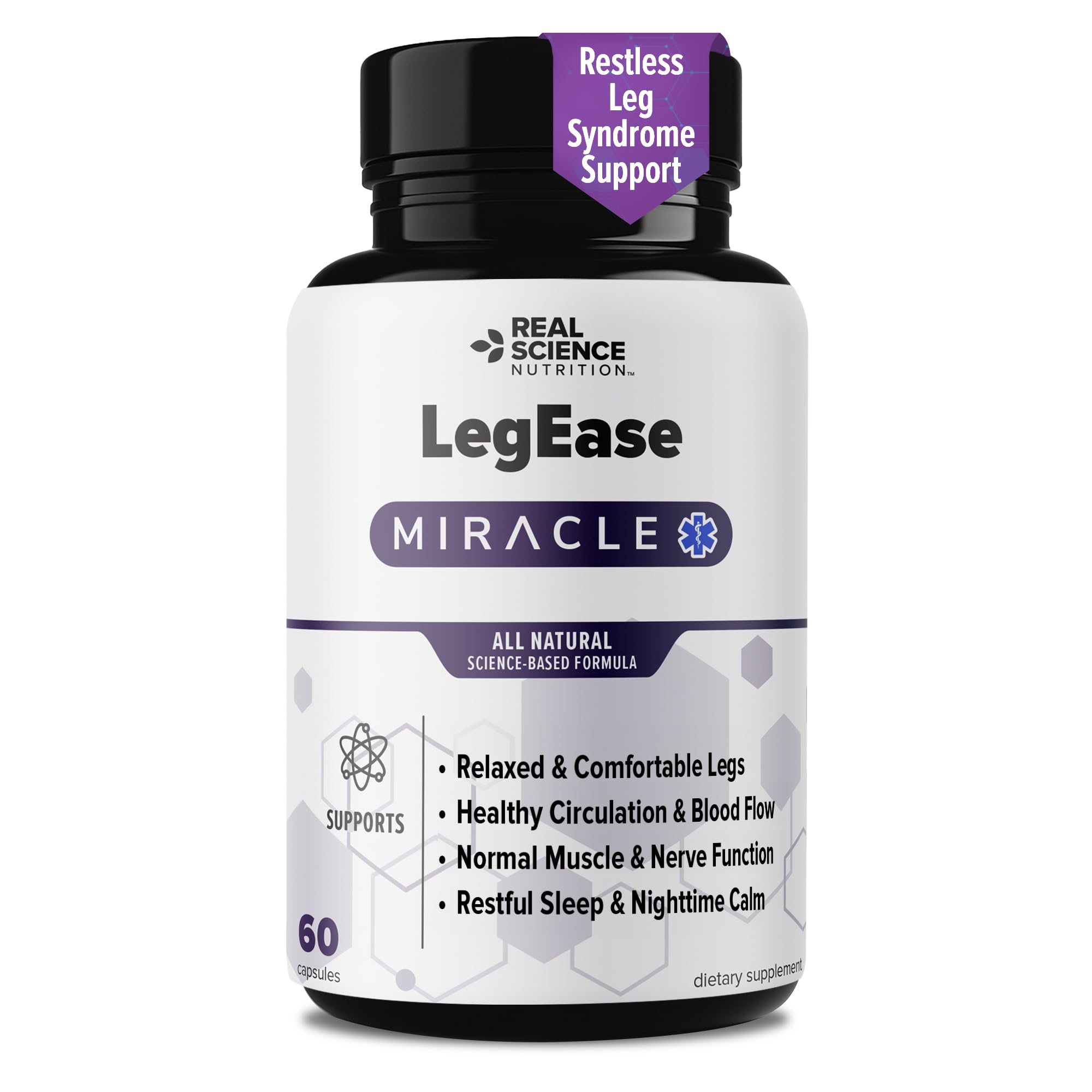 Real Science LegEase Miracle – All Natural Restless Legs Syndrome Relief & Leg Cramp Supplement with Vitamins C, D, K, B6, B12 + Nitric Oxide Support – Sleep & Circulation Aid – Made in USA, 60 Caps Real Science Nutrition buy supplements canada