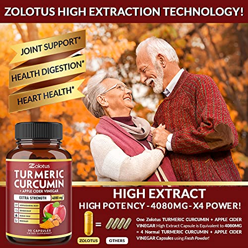 7 in 1 Turmeric Curcumin + Apple Cider Vinegar Capsules, Equivalent to 4080mg Zolotus buy supplements canada