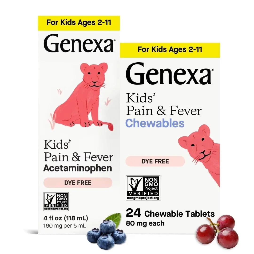 Genexa Kids' Clean Pain & Fever Acetaminophen Bundle | Relieves Fever & Minor Aches and Pain | Dye Free, 0% Artificial Additives | Chewable Tablets & Liquid Oral Suspension for Children Aged 2-11 Genexa buy supplements canada
