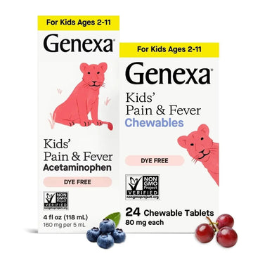 Genexa Kids' Clean Pain & Fever Acetaminophen Bundle | Relieves Fever & Minor Aches and Pain | Dye Free, 0% Artificial Additives | Chewable Tablets & Liquid Oral Suspension for Children Aged 2-11 Genexa buy supplements canada