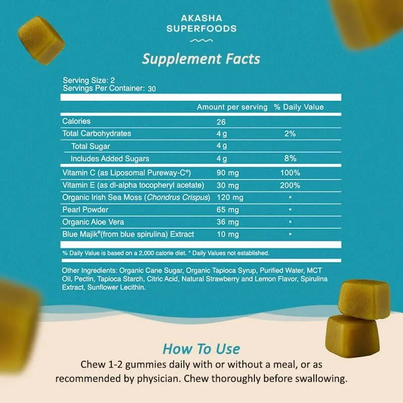 Akasha Superfoods Sea Moss Glow Gummies, Hair, Skin & Nails Vitamins with Seamoss, Pearl Powder, Vitamin E, Aloe Vera, Liposomal Vitamin C Akasha Superfoods buy supplements canada