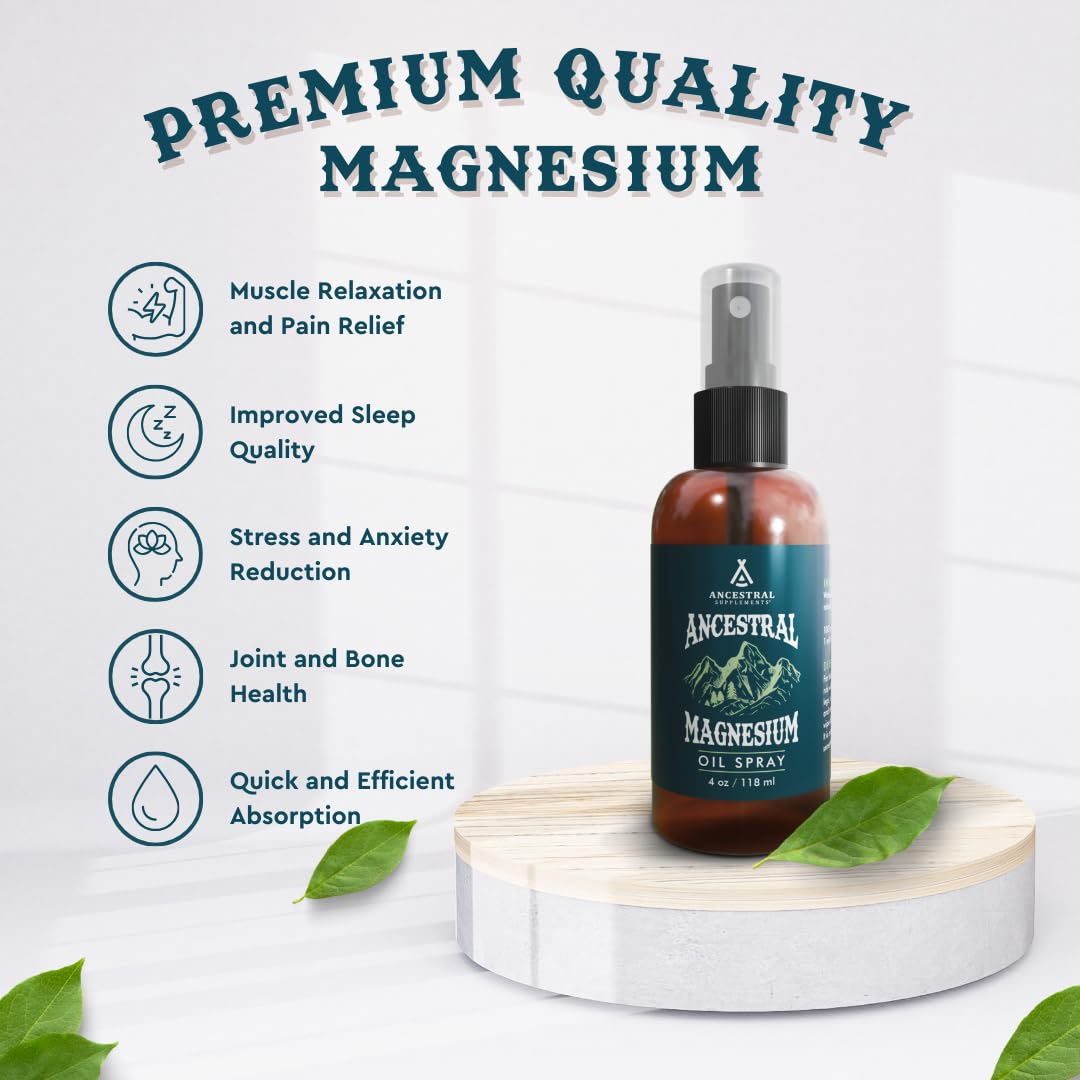 Ancestral Supplements Magnesium Spray, Magnesium for Sleep + Muscle Support, Made with Magnesium Chloride & Natural Minerals, Fast Absorbing Topical Magnesium Oil Supplement for Body Application, 4 oz Ancestral Supplements buy supplements canada