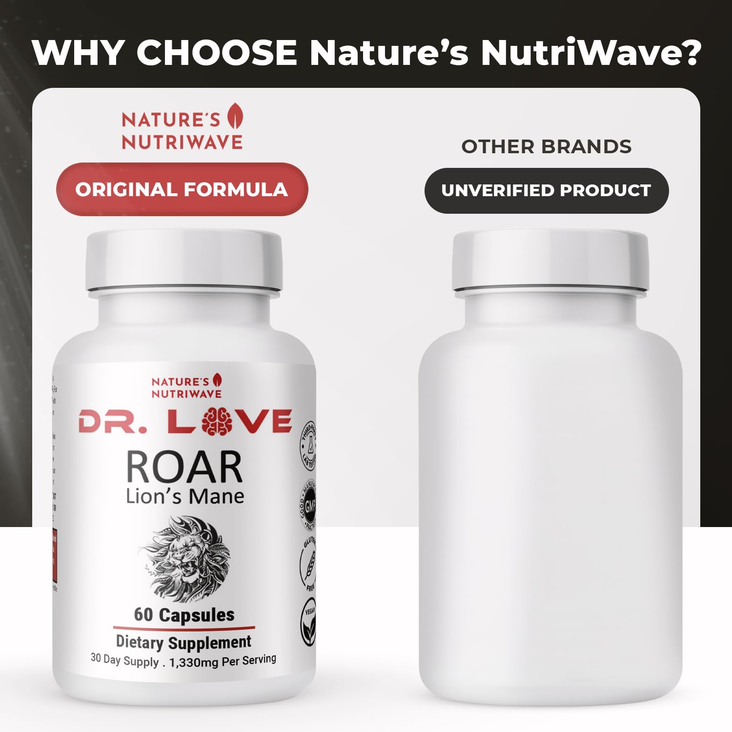 Nature’s NutriWave Dr. Love Roar Lion’s Mane Mushroom Supplement – Plant-Based Formula with Cordyceps, Reishi & Shiitake – Vegan, Gluten-Free, GMP Certified, Made in USA – 60 Capsules, 1 Month Supply Nature’s NutriWave buy supplements canada