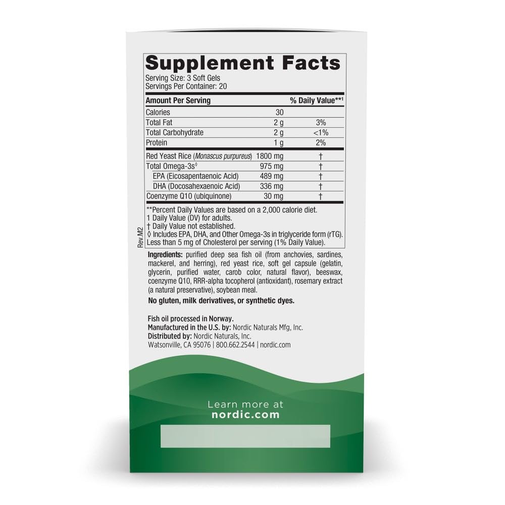 Nordic Naturals Cholesterol Support, Lemon - 60 Soft Gels - 975 Omega-3 + Red Yeast Rice & CoQ10 - Normal Cholesterol, Antioxidant Support - EPA & DHA - Non-GMO - 20 Servings Nordic Naturals buy supplements canada