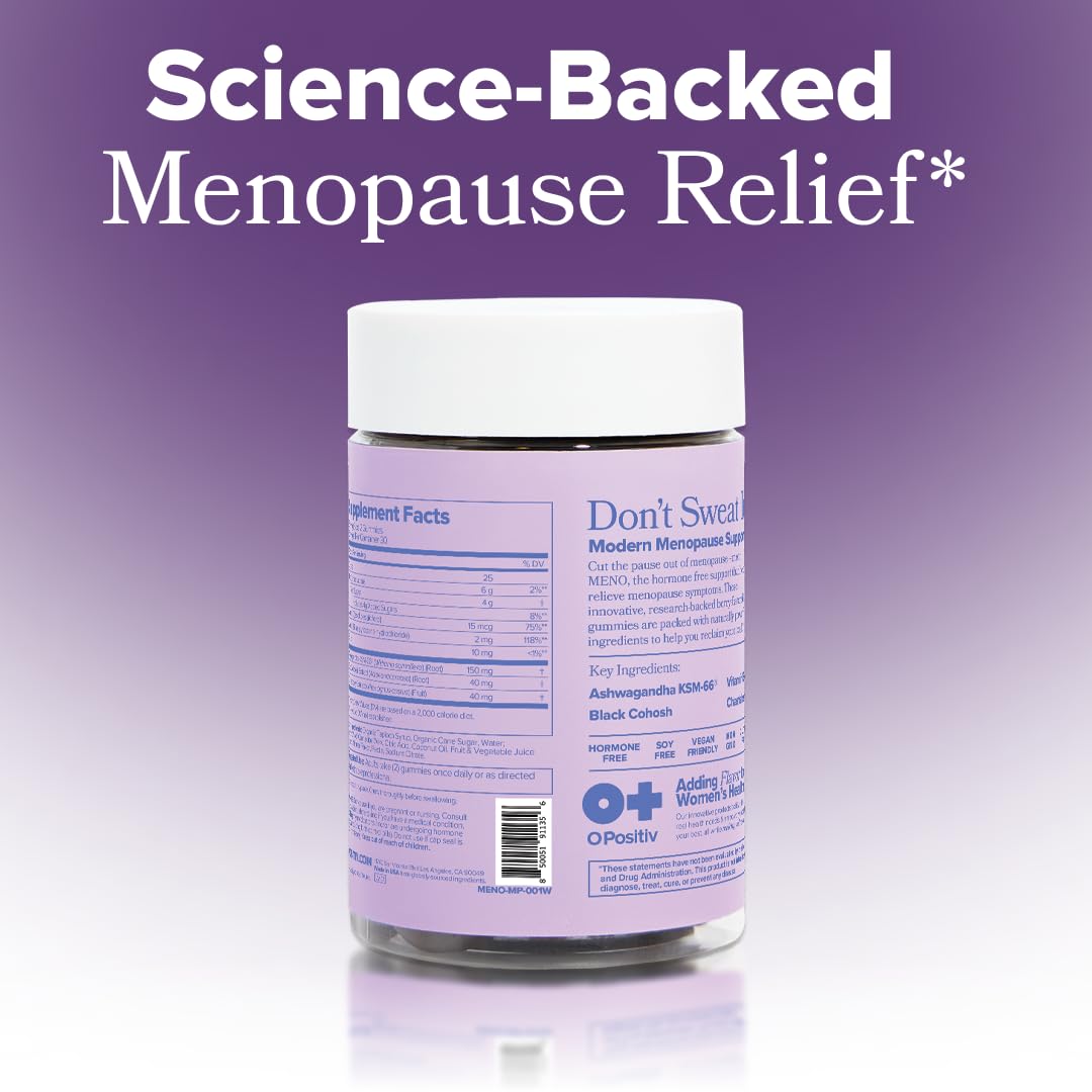 O Positiv MENO Gummies for Menopause, 30 Servings (Pack of 1) - Hormone-Free Supplements for Women with Black Cohosh & Ashwagandha KSM-66 - Helps Alleviate Hot Flashes, Night Sweats, & Mood Swings O Positiv buy supplements canada