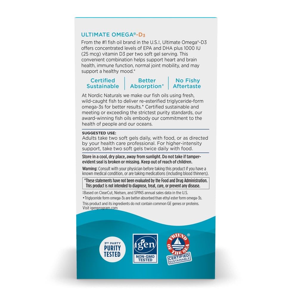 Nordic Naturals Ultimate Omega-D3, Lemon Flavor - 90 Soft Gels - 1280 mg Omega-3 + 1000 IU Vitamin D3 - EPA & DHA - Promotes Brain, Heart, & Immune Health - 45 Servings Nordic Naturals buy supplements canada