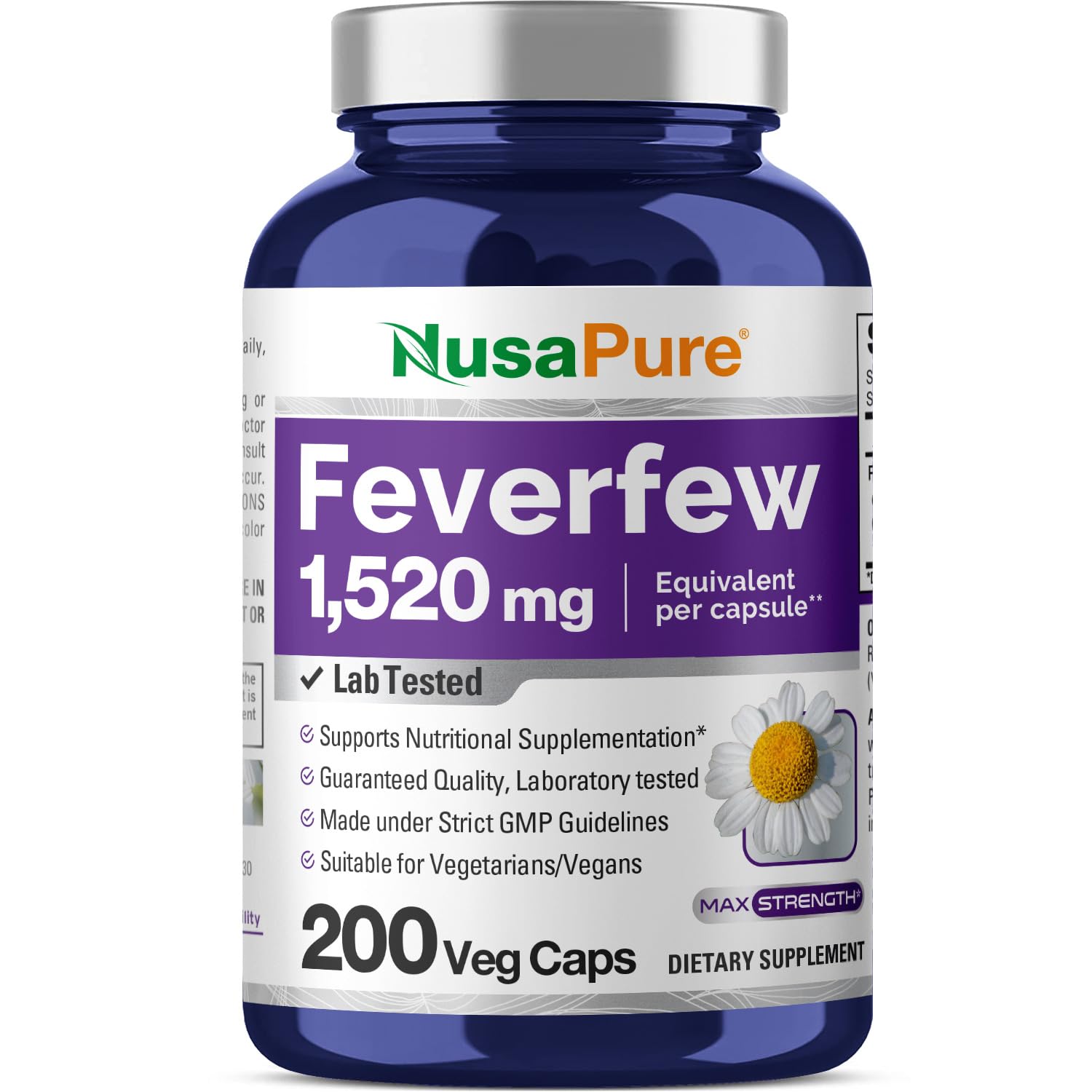 NusaPure Feverfew Extract 4:1 - Suitable for Vegetarian/Vegan, Non - GMO - 1520mg 200 Capsules NusaPure buy supplements canada