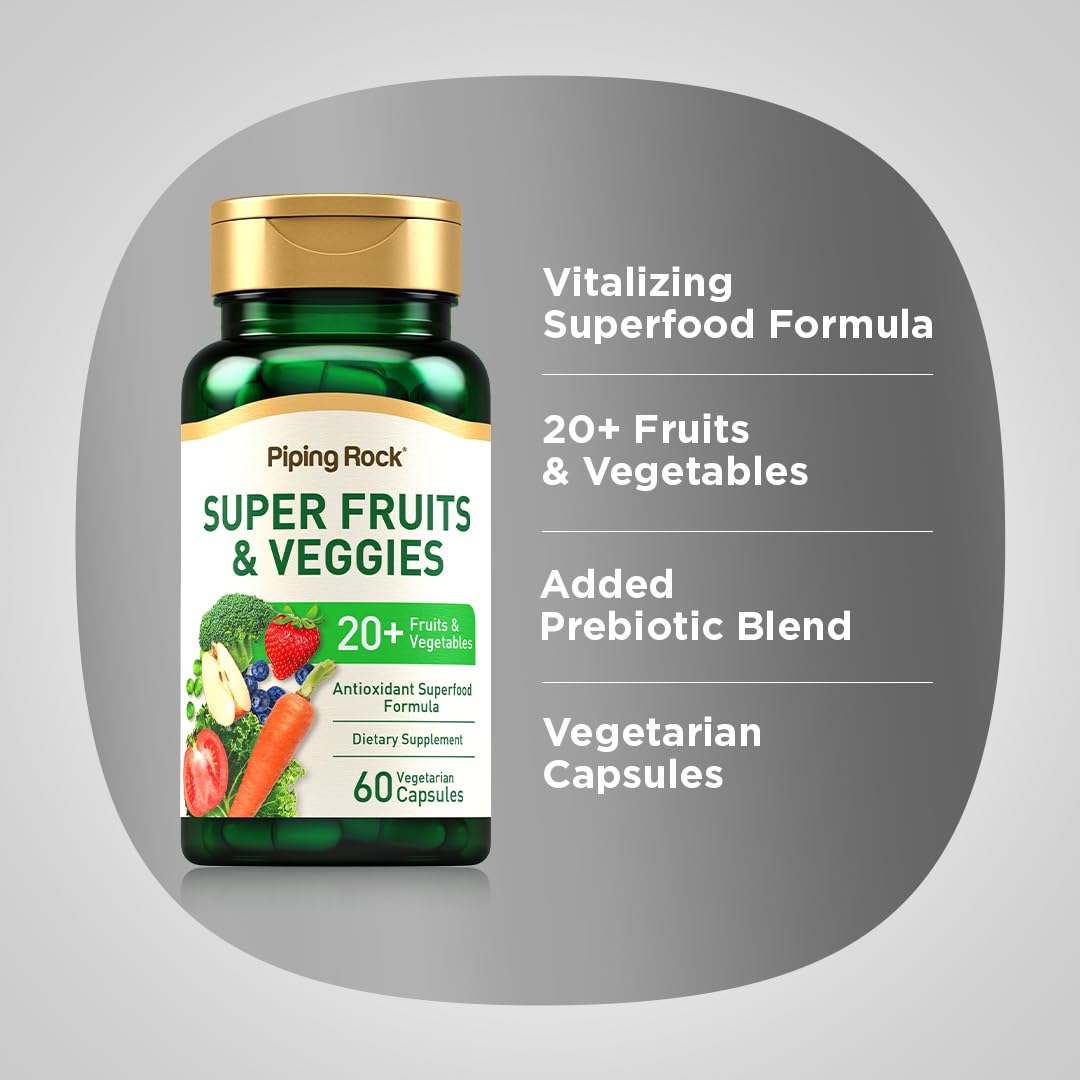 Piping Rock Fruits and Veggies Supplement | 60 Capsules | Superfood Fruit and Vegetables Vitamins | with Prebiotic Blend | Vegetarian Formula | Non-GMO, Gluten Free Piping Rock buy supplements canada