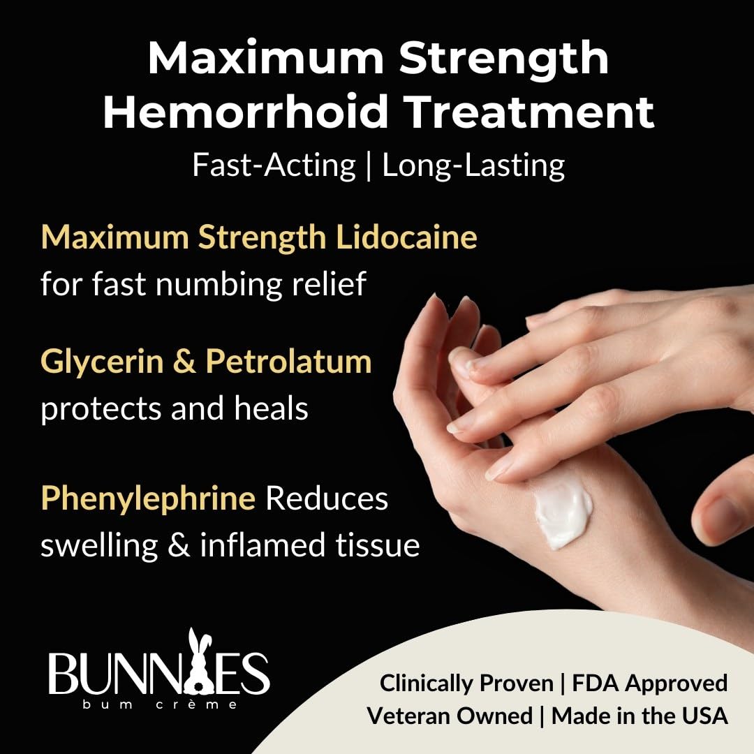 BUNNIES BUM CRÈME 5% Lidocaine Rapid Hemorrhoid Soothing Cream, 2 oz, Maximum Strength for Fast Acting for Pain, Burning, Itching, Swelling & Discomfort. BUNNIES BUM CRÈME buy supplements canada