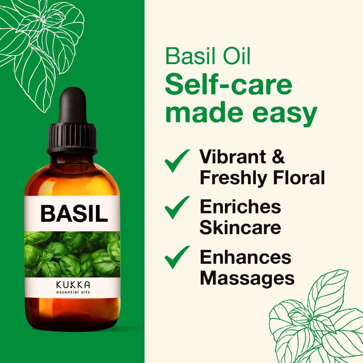 Kukka Basil Essential Oil for Diffusers - Basil Essential Oil for Skin - Basil Oil for Aromatherapy, Skin, Fragrance KUKKA essential oils buy supplements canada