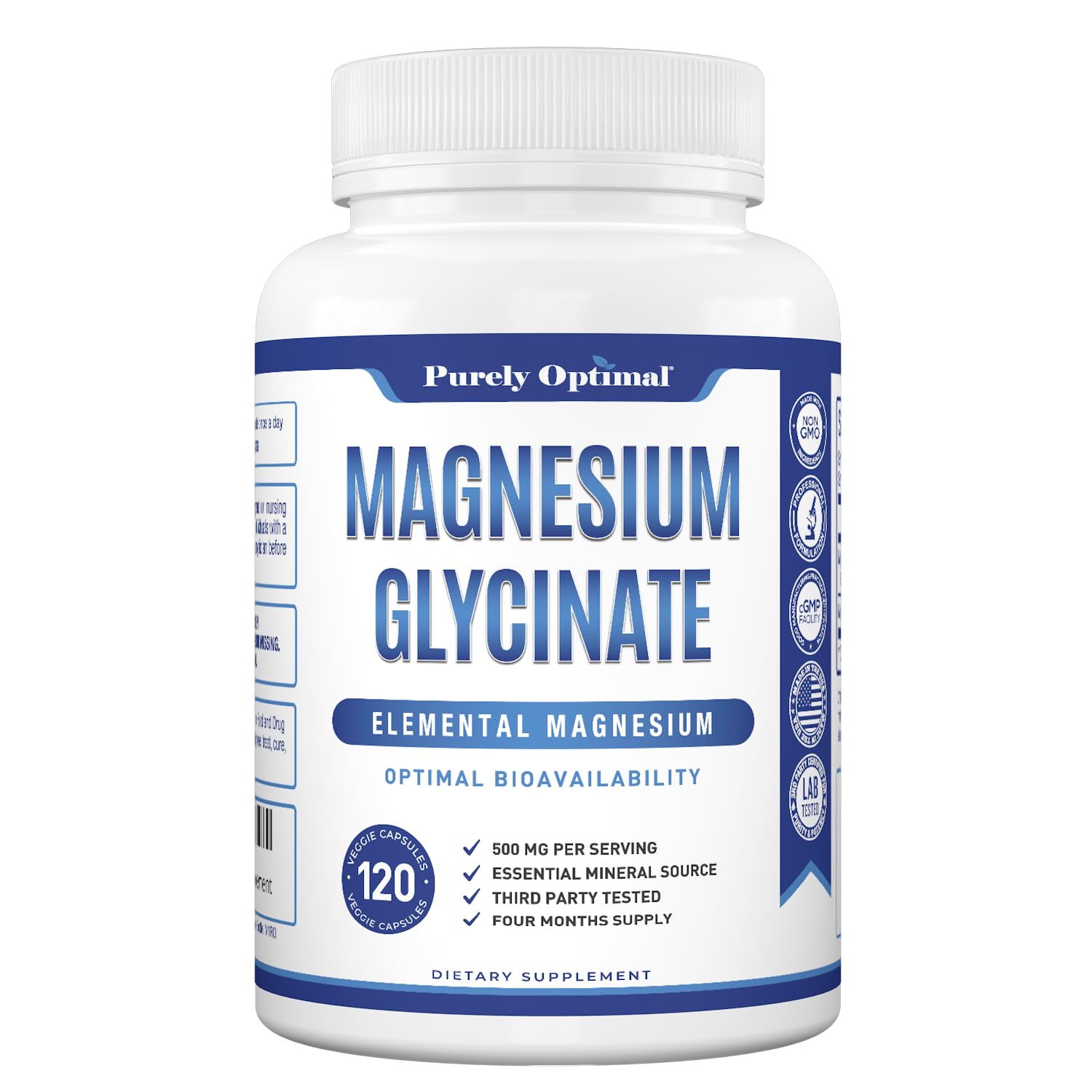 Purely Optimal Magnesium Glycinate 500mg – Sleep Support & Stress Relief – Gentle, High Absorption Magnesium Supplement for Muscle Relaxation, Calm & Nerve Support – 120 Capsules Purely Optimal buy supplements canada