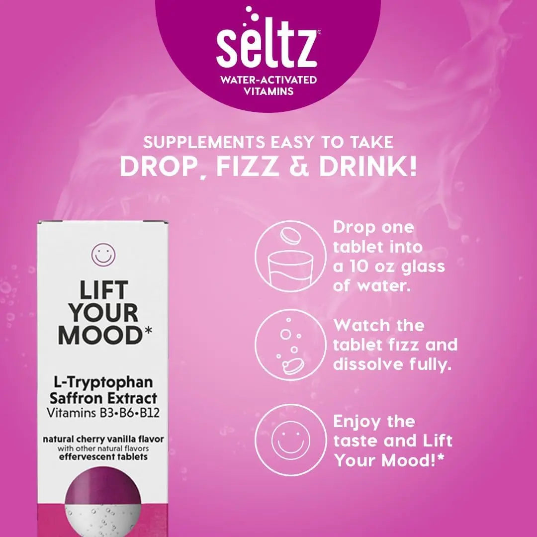 Seltz® Lift Your Mood – Effervescent Vitamins for Mood Support & Energy with L-Tryptophan, Saffron Extract & B Vitamins (B3, B6, B12) Seltz buy supplements canada