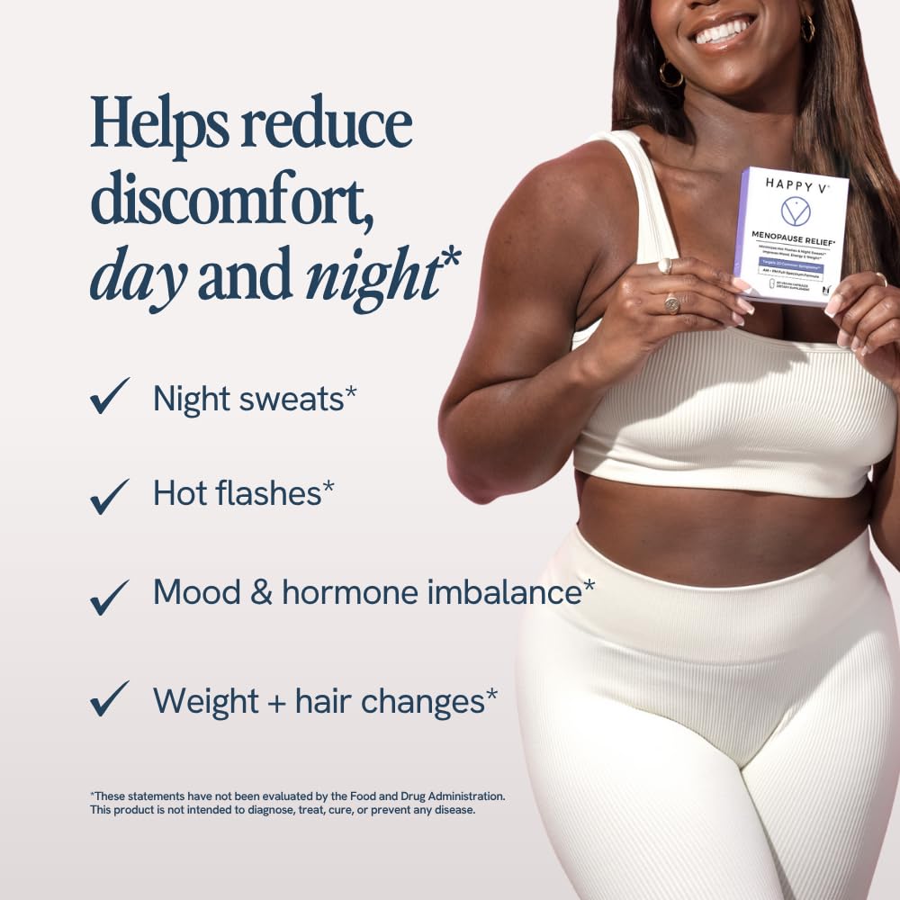 Happy V Menopause Relief Supplement for Women – Hormone Balance, Hot Flash & Night Sweat Support, Mood & Energy Booster, Vaginal Wellness, Perimenopause & Postmenopause Support – 60 Vegan Capsules Happy V buy supplements canada