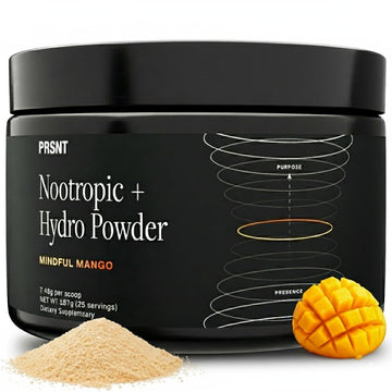 PRSNT Nootropic Focus Powder | Mango 25 Servings | Caffeine-Free, Sugar-Free | Supports Focus, Energy, Mental Clarity | Nootropic + Electrolytes Hydration Focus Drink Mix PRSNT buy supplements canada