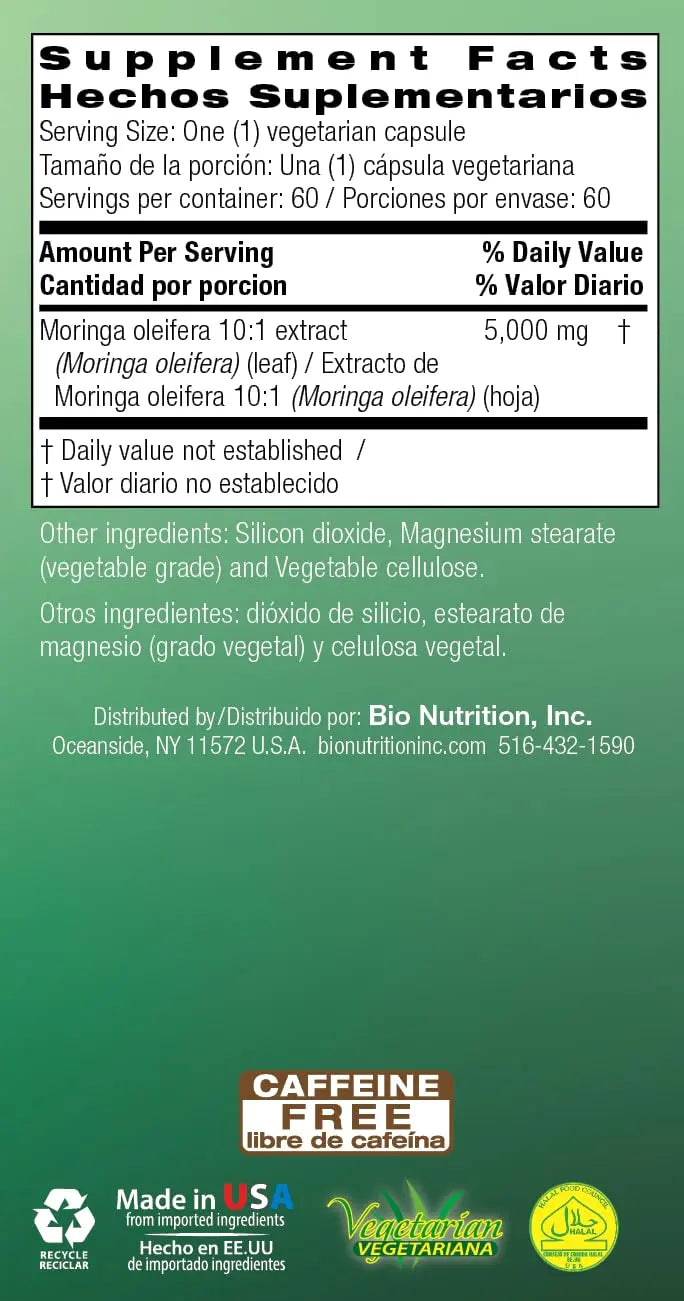 Bio Nutrition Moringa 5000mg 60 Vegetarian Capsules | Complete Green Superfood | Nature's Multivitamin | Energy and Gut Health Bio Nutrition buy supplements canada