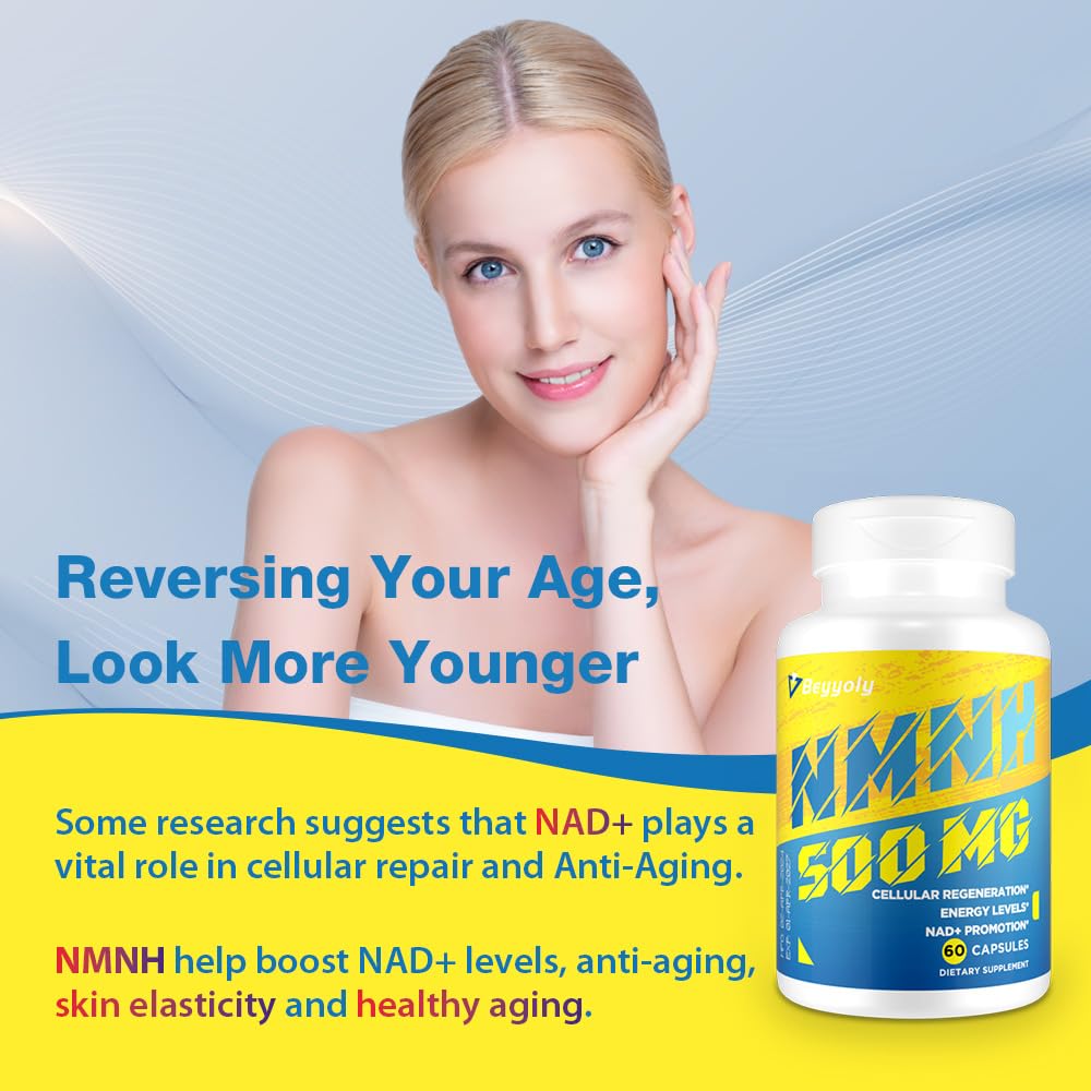 NMNH (NMN Supplement Alternative) NAD Supplements for Anti Aging, Energy, Immune, Focus (Dihydronicotinamide Mononucleotide) 500mg, to Boost NAD+ Levels As We Age, Pure Organic - 60 Capsules Beyyoly buy supplements canada