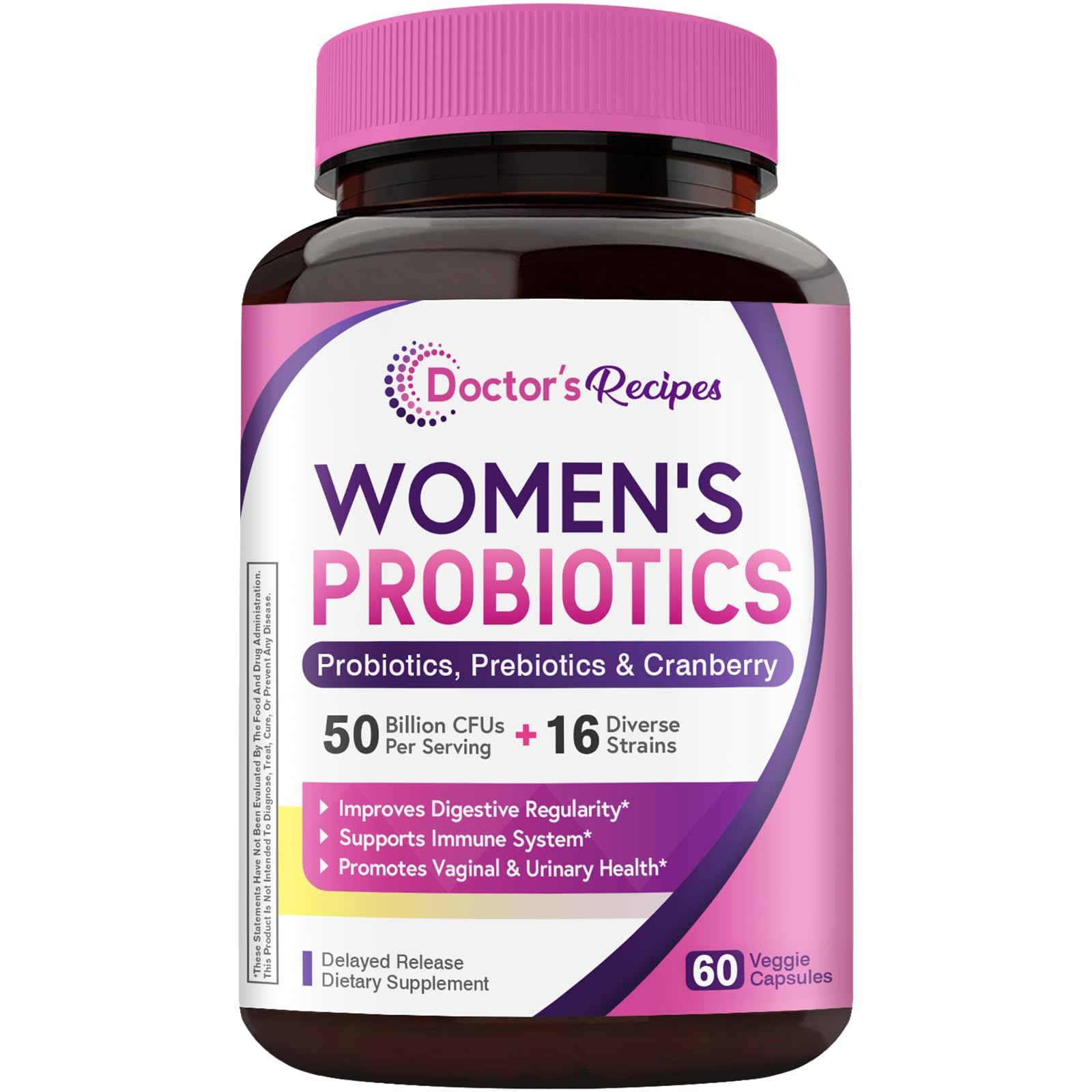Doctor's Recipes Women's Probiotic, 60 Caps 50 Billion CFU 16 Strains, with Organic Cranberry, Digestive Immune Vaginal & Urinary Health, Shelf Stable Doctor's Recipes buy supplements canada