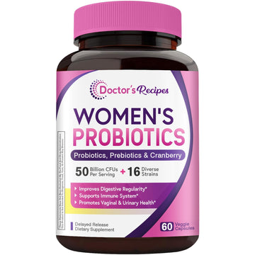 Doctor's Recipes Women's Probiotic, 60 Caps 50 Billion CFU 16 Strains, with Organic Cranberry, Digestive Immune Vaginal & Urinary Health, Shelf Stable Doctor's Recipes buy supplements canada