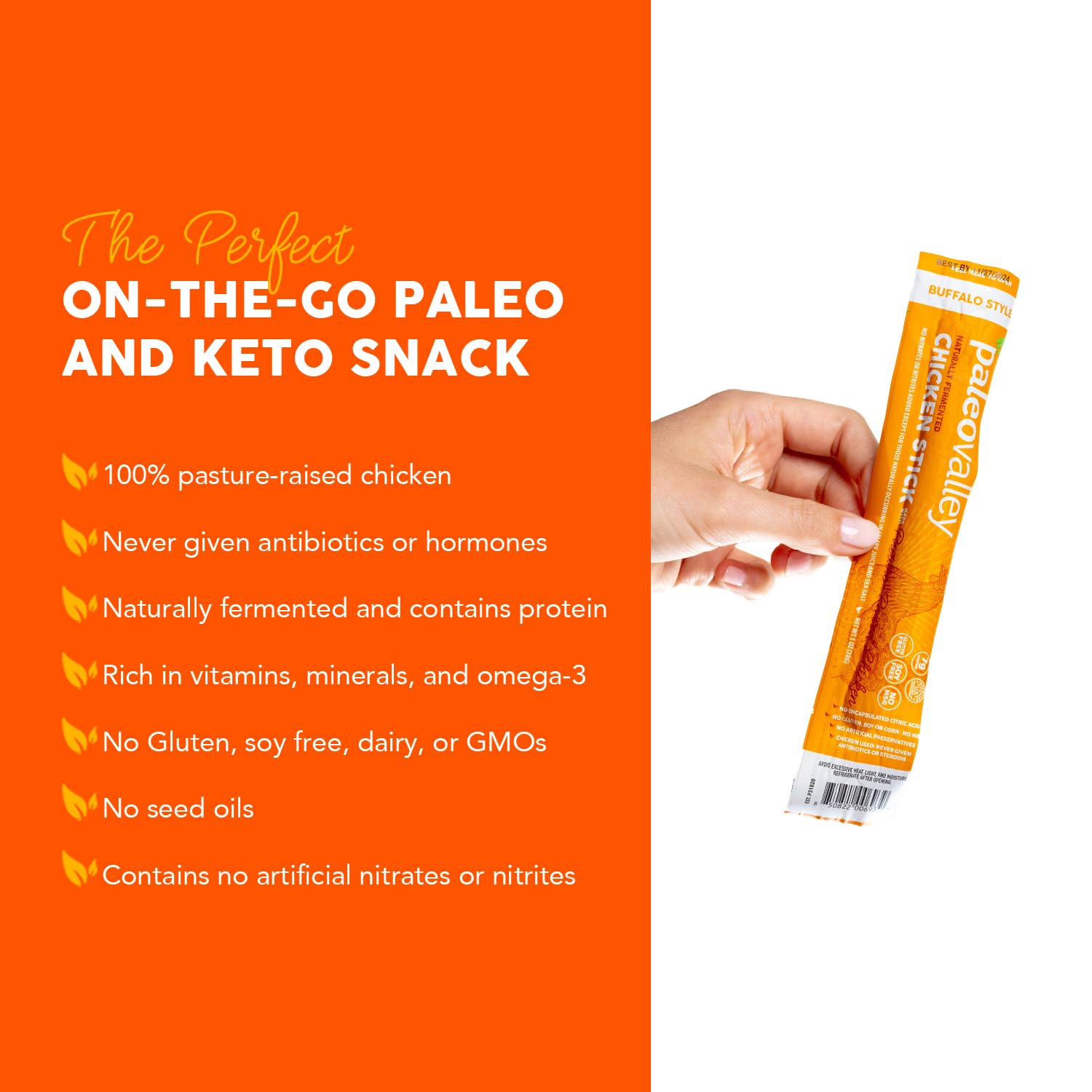 Paleovalley Pasture-Raised Chicken Sticks – 10 Pack – 7g Protein per Stick – Keto-Friendly, Paleo, Gluten-Free, Nitrate-Free – On-the-Go Snack (10 Pack, Buffalo) Paleovalley buy supplements canada
