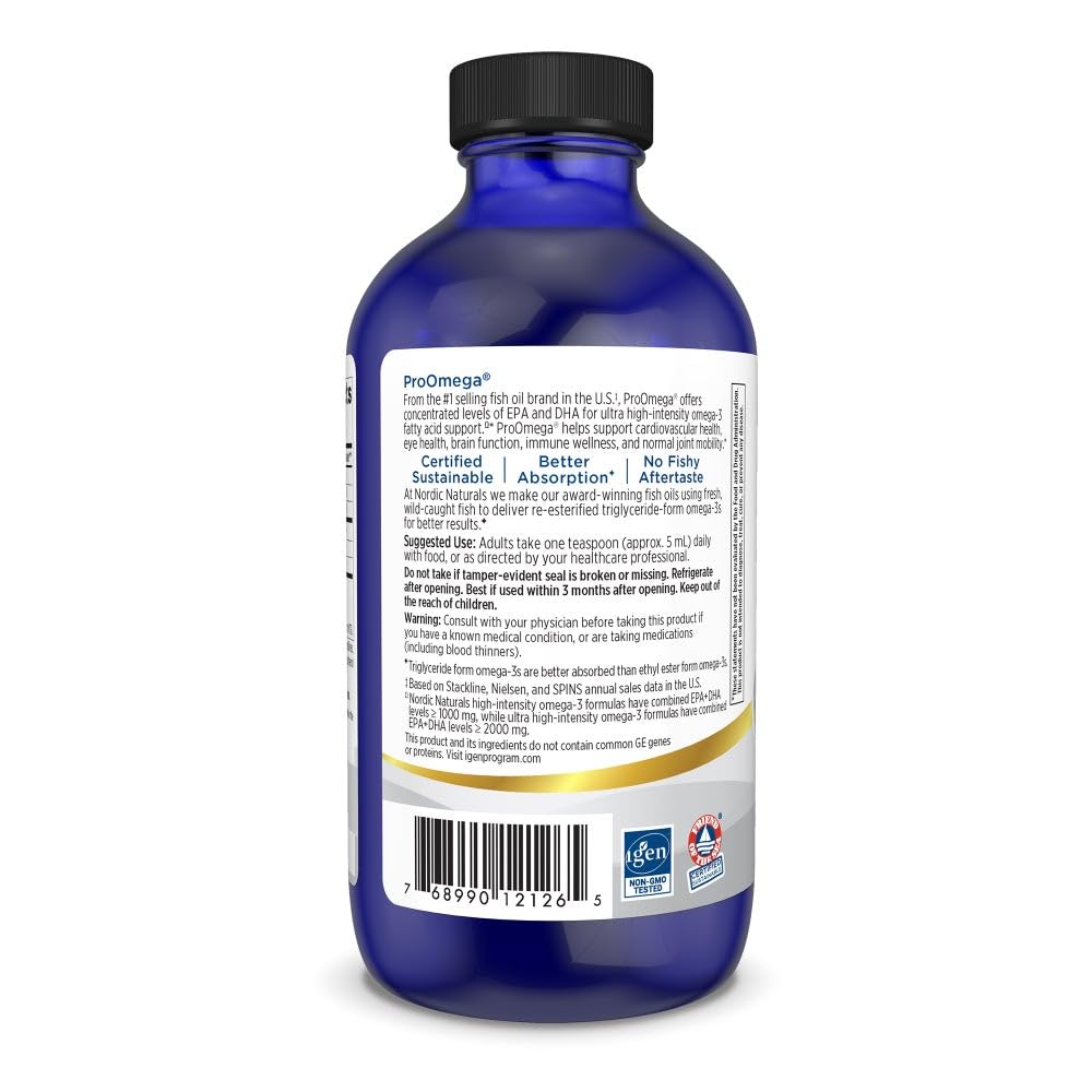 Nordic Naturals ProOmega Liquid, Lemon Flavor - 8 oz - 2840 mg Omega-3 - High Potency Fish Oil with EPA & DHA - Promotes Brain, Eye, Heart, & Immune Health - Non-GMO - 48 Servings Nordic Naturals buy supplements canada
