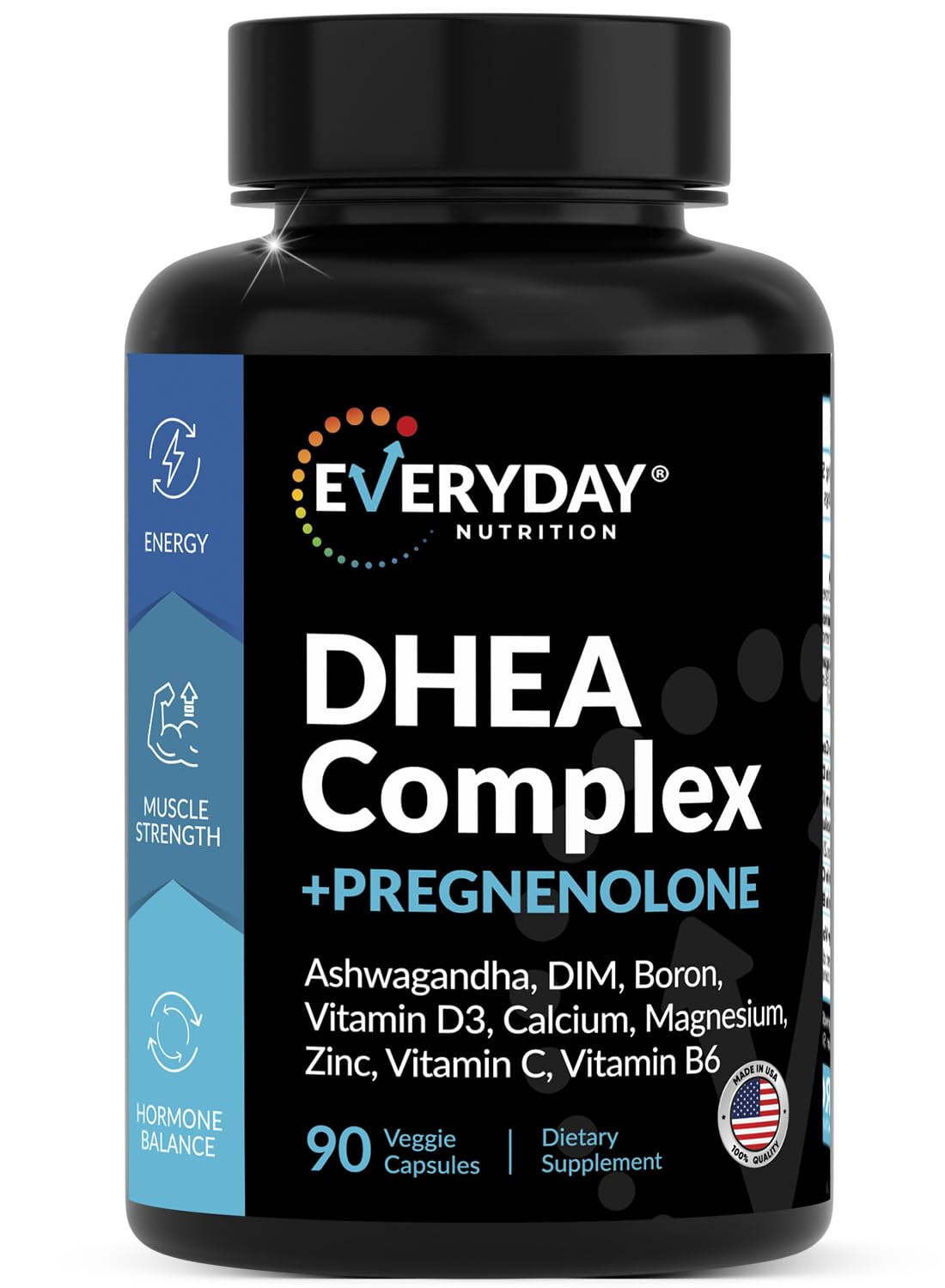 DHEA Micronized 200mg Complex with Pregnenolone 100mg Supplement for Men & Women with Ashwagandha, DIM, Magnesium, Boron, Calcium , Zinc, Vitamin D3, C and B6 Hormone Support - Made in USA 90 Capsules EVERYDAY NUTRITION buy supplements canada