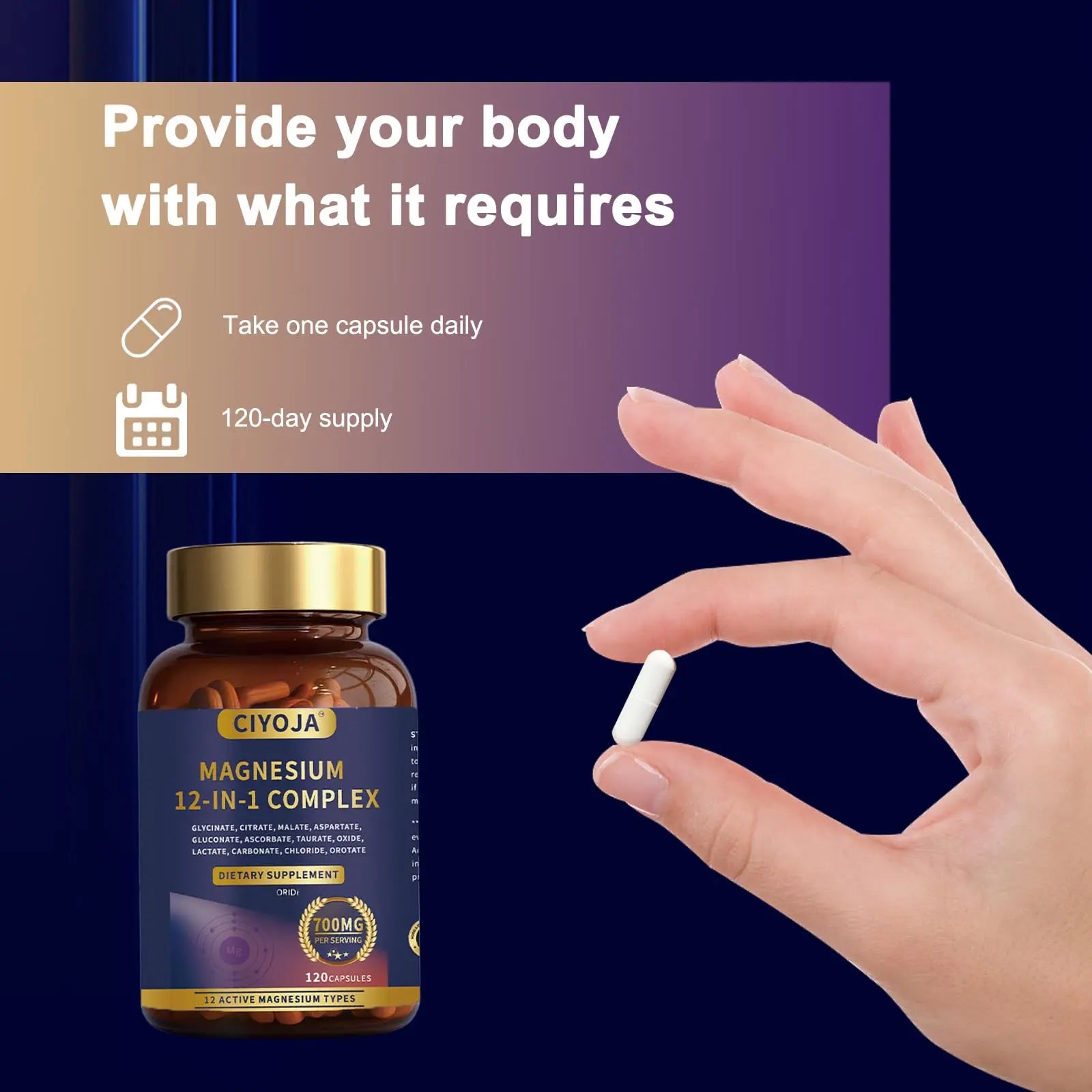 12-in-1 Magnesium Complex for Women Men: Magnesium Glycinate 700mg with Citrate, Malate Taurate Chelated Forms - High Absorption Magnesium Supplement for Relaxation Muscle Heart - 120 Vegan Capsules CIYOJA buy supplements canada