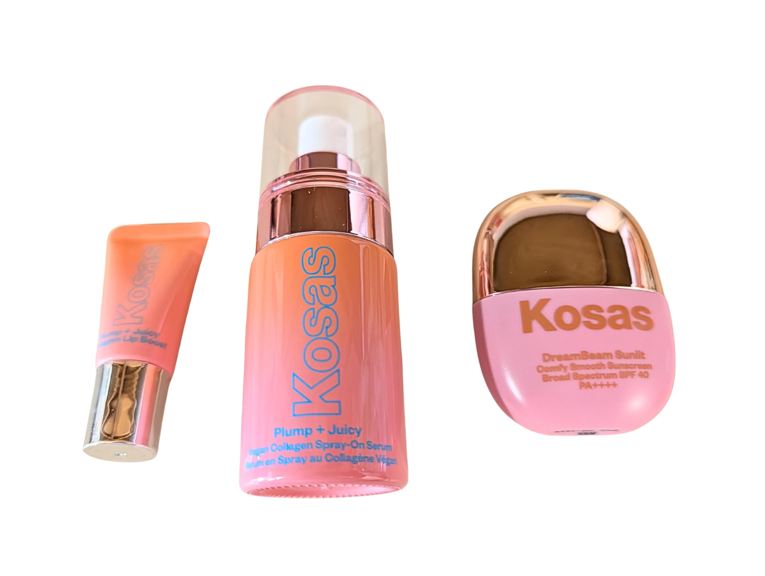 Kosas Plump + Juicy Makeup Prep Skincare Set – 3-Piece Mini Set with Collagen Spray-On Serum (1 oz), DreamBeam Sunlit SPF 40 PA++++ Sunscreen (0.5 oz), and Lip Booster (0.17 oz) Kosas buy supplements canada