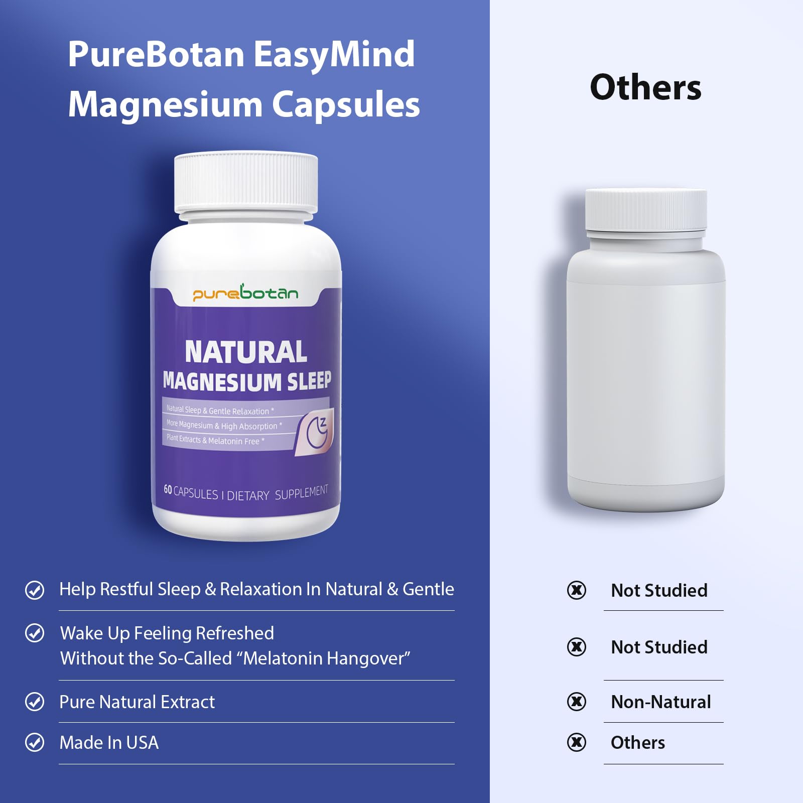 PureBotan Magnesium Oxide and Glycinate Extra Strength, Natural Sleep Aid Supplement EasyMind, High Absorption, Restful Sleep & Relaxation, Cortisol Lower, Natural-Gentle, Melatonin Free, 60 Capsules PureBotan buy supplements canada