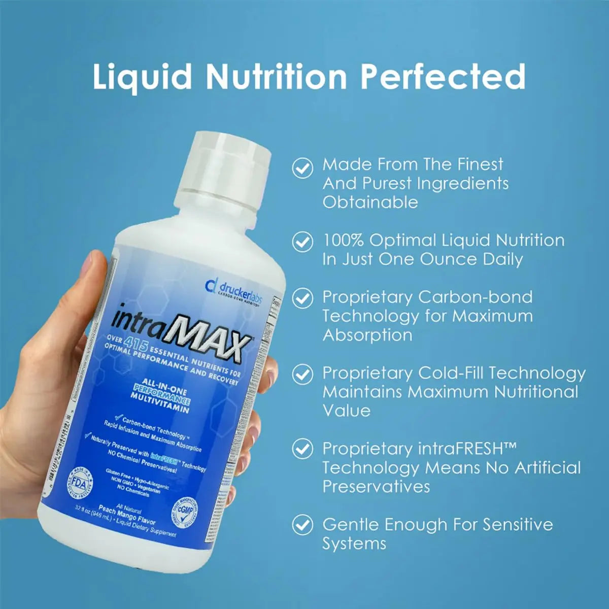 Drucker Labs - intraMAX Organic Liquid Multivitamin, Non GMO, Dairy Free, Gluten Free, Magnesium, Vitamin D, C and E, Zinc (32 oz., Peach Mango) Drucker Labs buy supplements canada