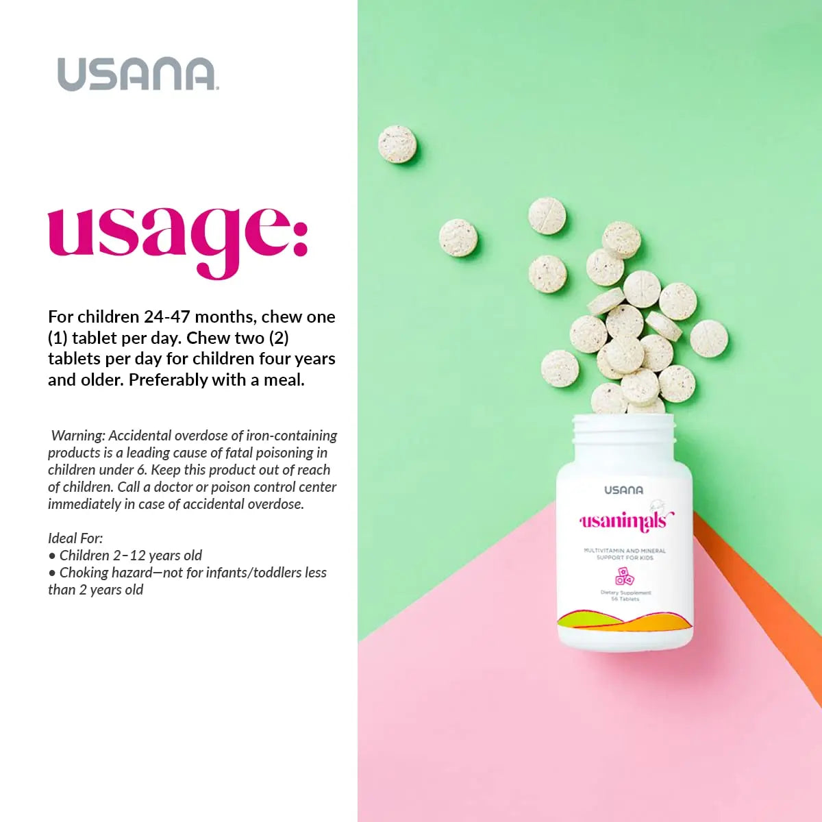 USANA Usanimals Multivitamin for Kids - Daily Chewable Tablets with Vitamins A, C, D, E, B6, B12, Zinc, Iron - Supports Immune, Bone & Brain Health USANA buy supplements canada