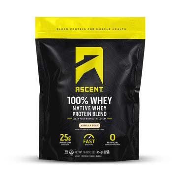 Ascent 100% Whey Protein Powder - Post Workout Whey Protein Isolate, Zero Artificial Flavors & Sweeteners, Gluten Free, 5.5g BCAA, Ascent buy supplements canada