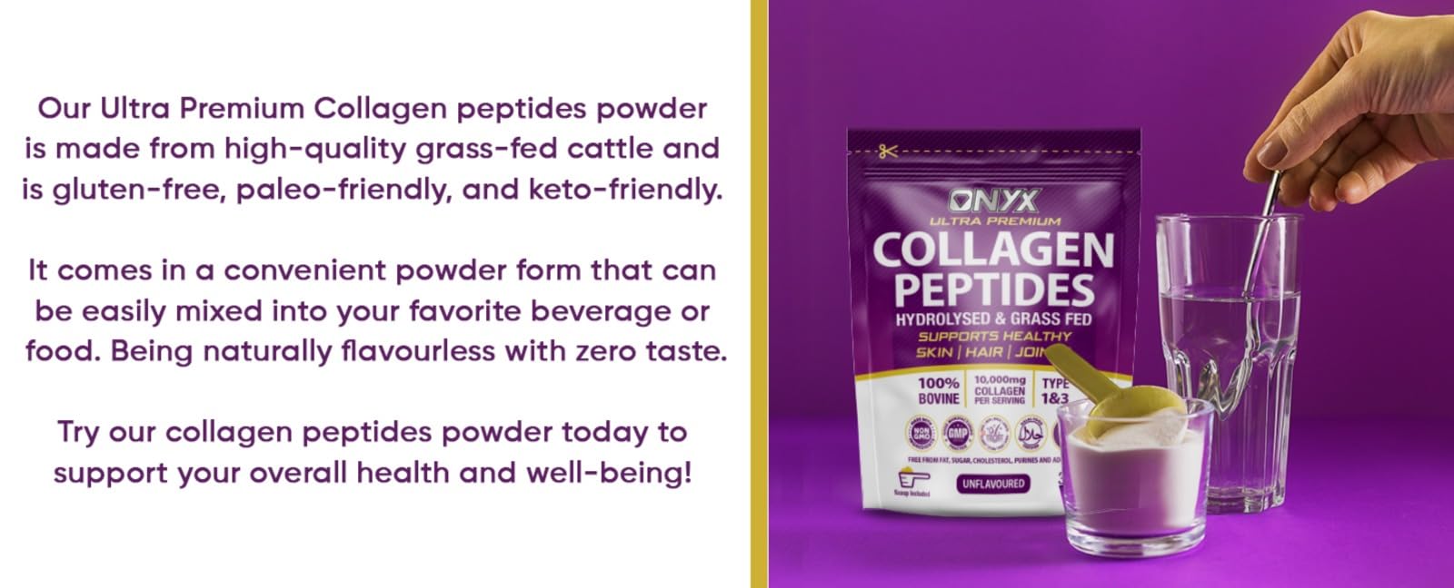 Premium Collagen Powder 300g Hydrolysed Bovine Collagen Peptides Powder ONYX INGREDIENTS 101 buy supplements canada