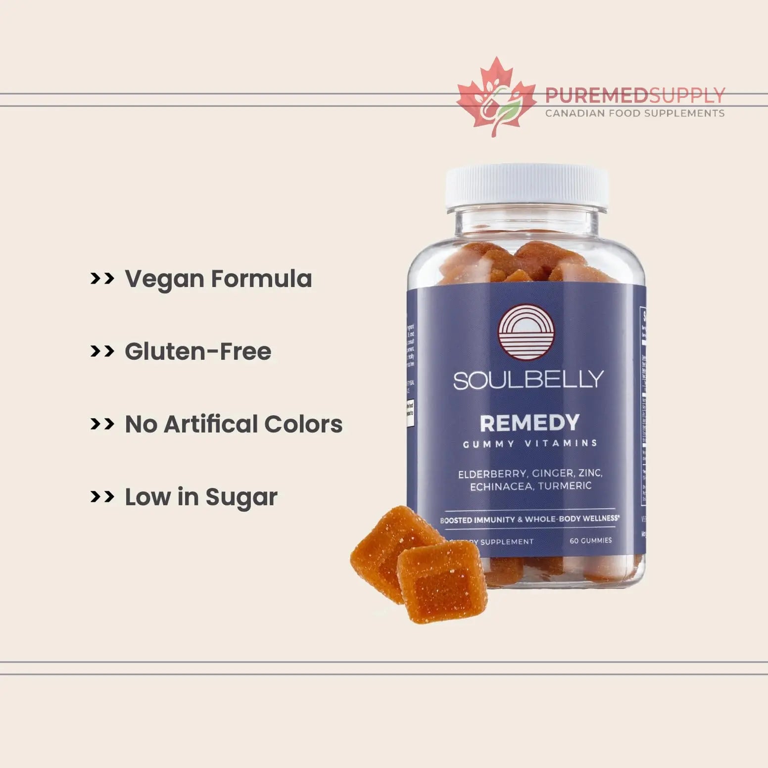 SOULBELLY Super Immunity | Remedy Vitamin Gummies for Immune Support | Vegan | Gluten-Free | Non-GMO | 60 Count SOULBELLY buy supplements canada