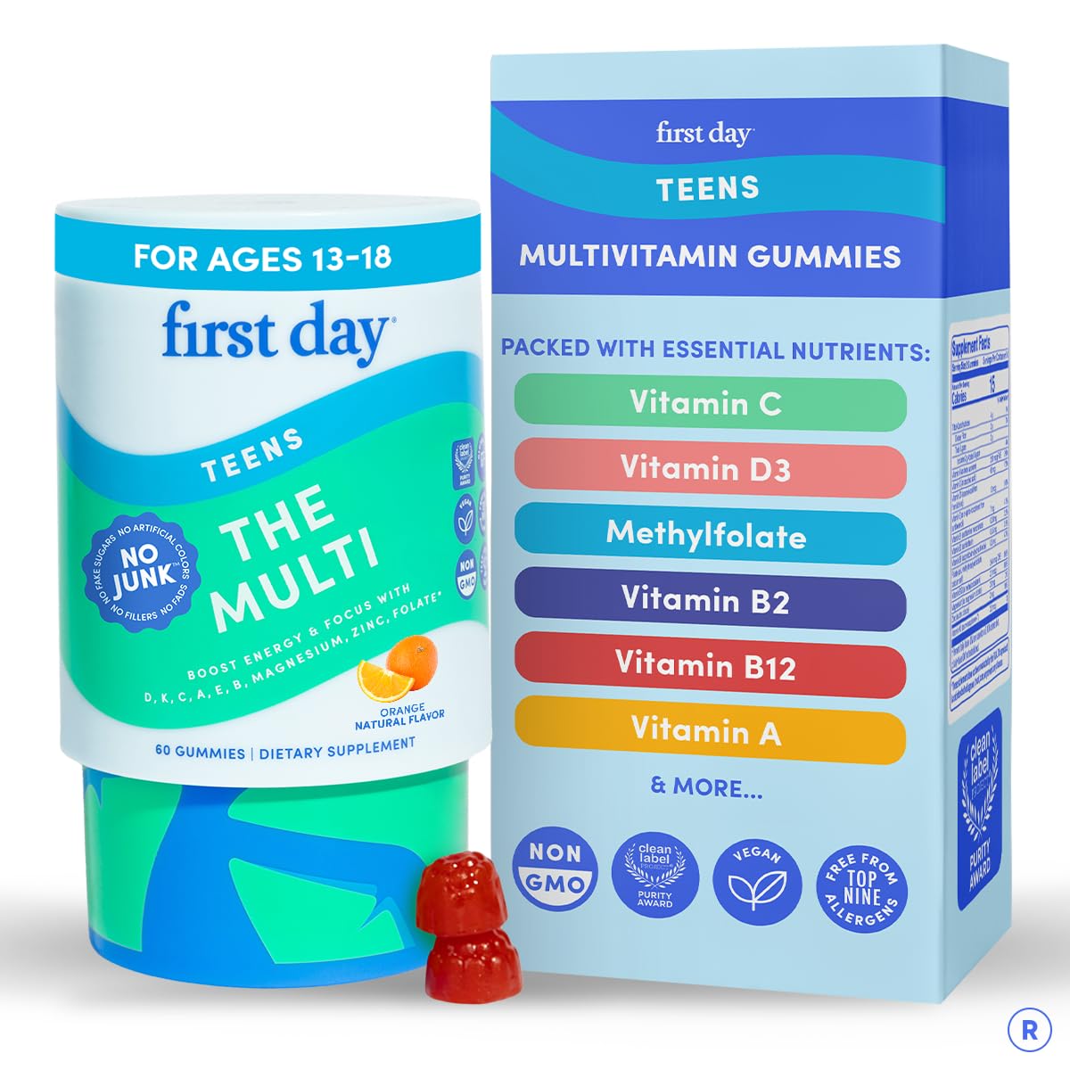 FIRST DAY Vitamins for Teens - Teen Multi Vitamins for Girls & Boys 12-17, Organic Fruit & Veggie Blend - 12 Key Nutrients: Vitamins A FIRST DAY buy supplements canada