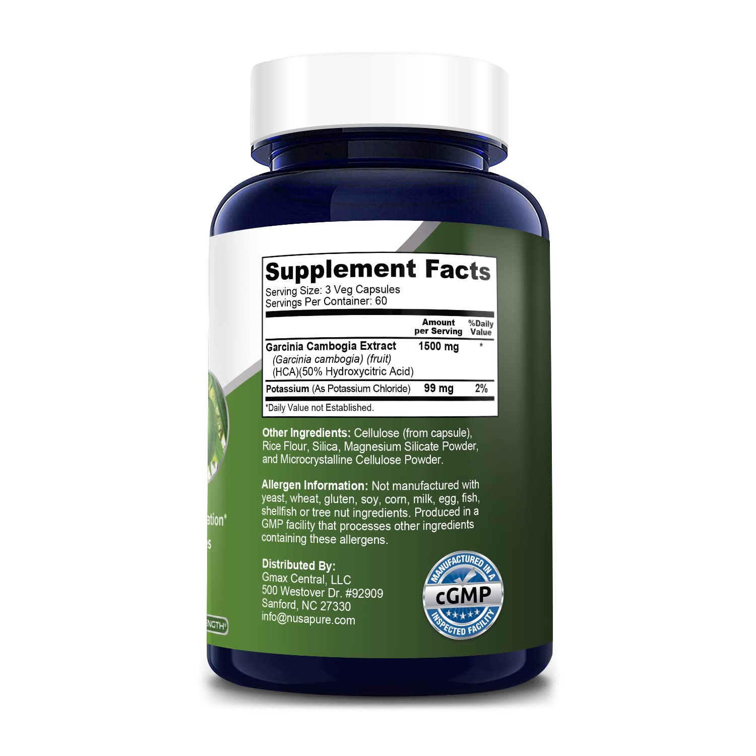 Garcinia Cambogia 180 Veggie Caps 1500mg (Vegetarian, Natural, Non-GMO & Gluten Free) NusaPure buy supplements canada